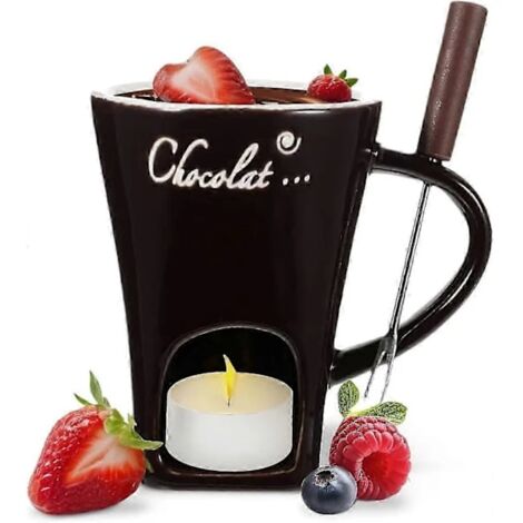 Tasses à fondue au chocolat, tasses à café, tasses à fondre le chocolat avec fourchettes, chauffe-fondue, coupelles à bonbons, couleur café... (1/5)