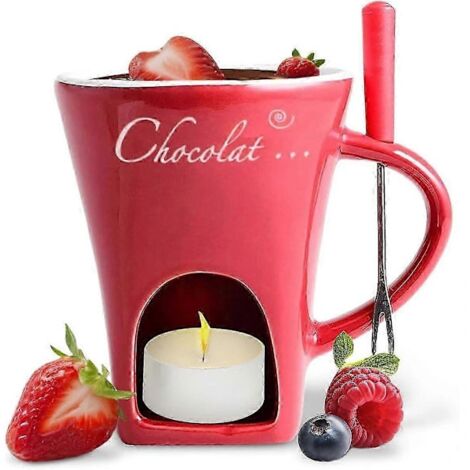 Tasses à fondue au chocolat, tasses à café, tasses à fondre le chocolat avec fourchettes, chauffe-fondue, coupelles à bonbons, rouges... (1/5)