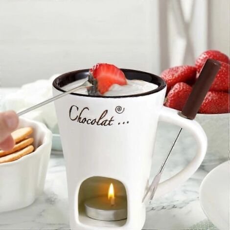 Tasse à Fondue Au Chocolat En Céramique Avec Fourchettes Et Bougie - Idéal Pour Gourmandises