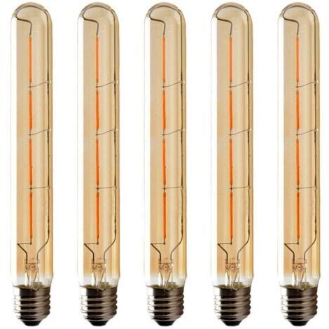Lot de 5 Ampoules T185 Long Tube, Filament LED Edison, 6W Culot E27 Blanc Chaud, Verre Ambré Pour Décorative Ampoule, AC 220-240V (1/5)