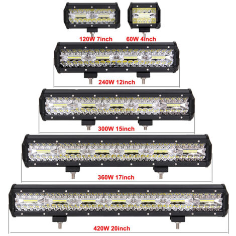 Bandes lumineuses LED tout-terrain de 4 à 23 pouces, 12 V/24 V, 8 bandes lumineuses/feux de travail, adaptées aux voitures, jeeps, camions, SUV, 4x4, VTT, bateaux et phares (17 pouces 360 W).