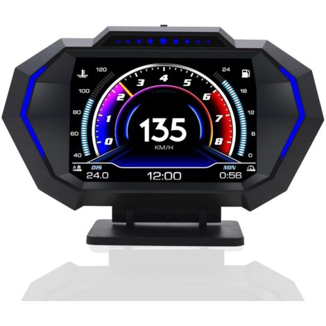 Affichage tête haute (HUD) embarqué P24, écran LCD OBD, affichage multifonction de la température d'eau et de la consommation de carburant, GPS, capteur de vitesse et d'inclinaison du véhicule (1/5)