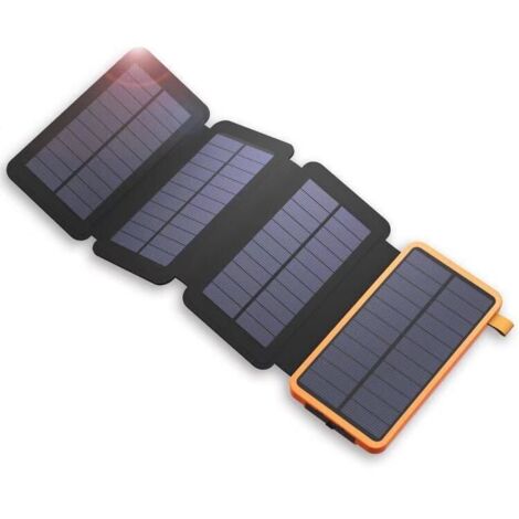 Chargeur Solaire 20000mAh Portable Batterie Externe avec 4 Panneaux Imperméable Power Bank avec 2 USB Outdoor Camping pour Téléphone Tablettes