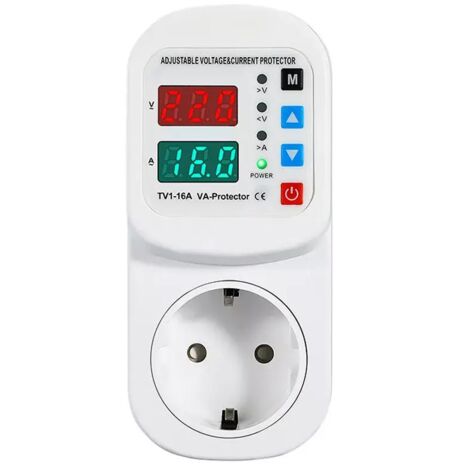 Prise protégée contre les surtensions et les surintensités, 220 V CA réglable, protection contre les surcharges de 16 A, fiche aux normes européennes. (1/4)