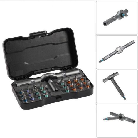 Ensemble de tournevis à cliquet magnétique rotatif 24 en 1 Outil de réparation multifonction avec manche amovible pour le bricolage et l'usage professionnel.