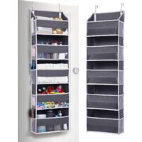 Organiseur de porte avec 5 grandes poches, 10 poches latérales en filet, capacité de poids de 20 kg, organisateur suspendu avec fenêtre transparente, cinq couches