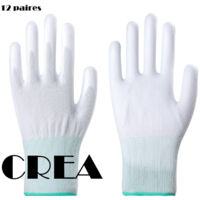 12 pièces de gants de travail minces enduits de PU, gants de travail enduits antistatiques, ceinture de travail en caoutchouc antidérapant respirant et résistant à l'usure (taille L), CREA