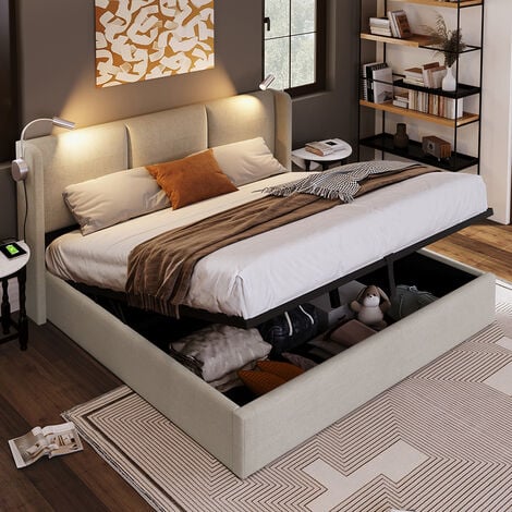 Canapé Abatible Storage Bed, What The Sleep, Tapa 3D, Montaje y Retirada  Usado Incluido, 2 esquinas Redondeadas, Alta Durabilidad, Cerezo 135x200