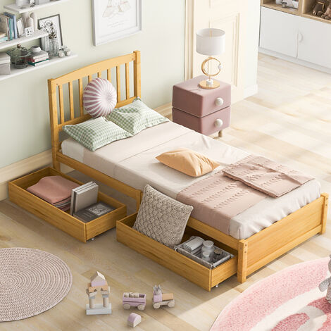 Elegante cama individual de diseño 90x190 con 2 cajones bajo cama