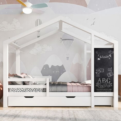 Cama 90 x 200, cama infantil en forma de caja de cartón con somier