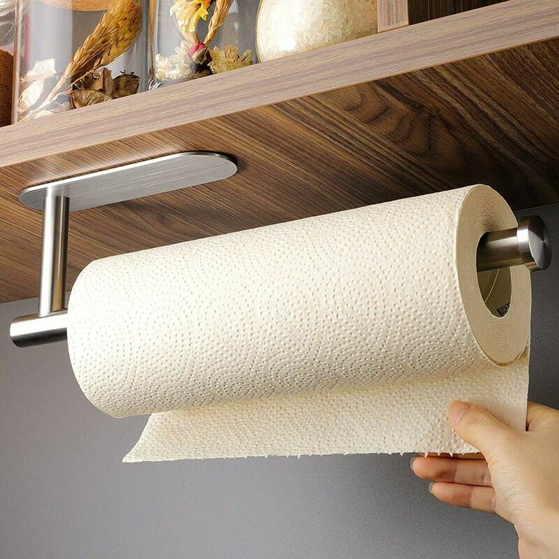 Soporte para toallas de papel, autoadhesivo o perforado, soporte dorado  para toallas de papel para cocina, soporte de rollo de cocina de acero