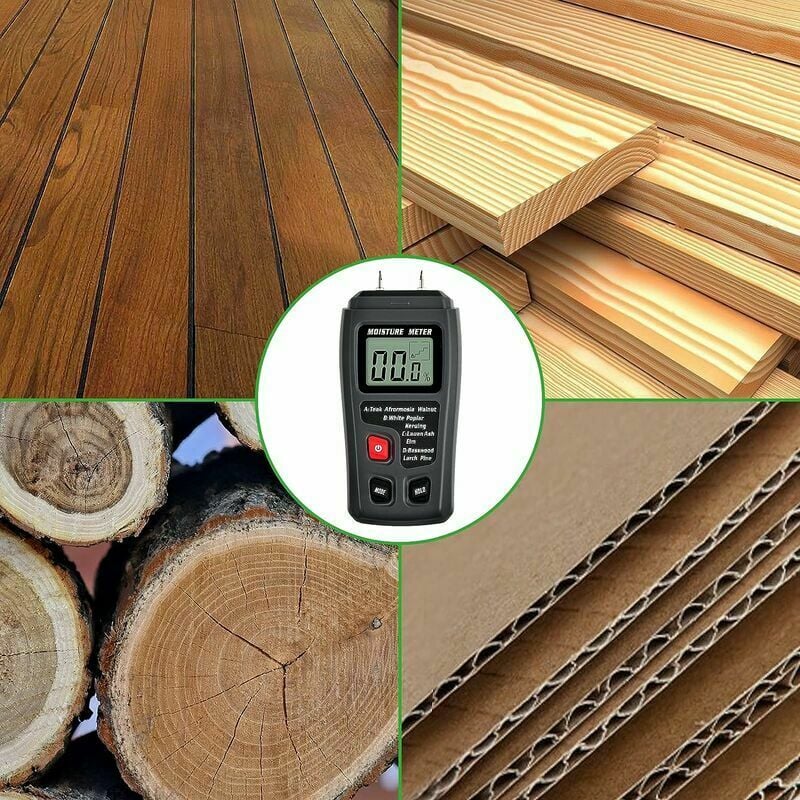  Medidor de humedad de madera, dos pines, detector de humedad de  pared, probador de humedad de papel para madera, material de construcción,  medidor de humedad de leña, paredes, piso de papel (