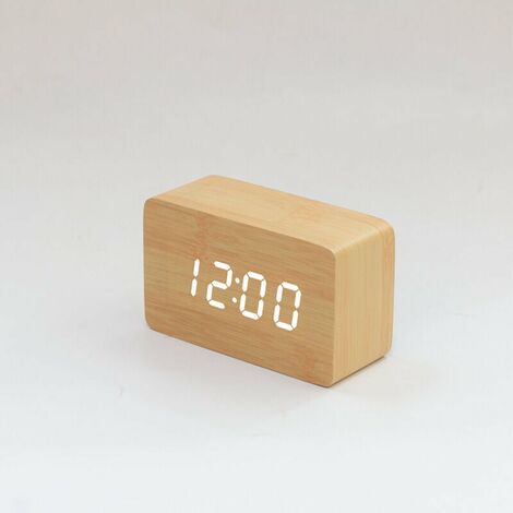 JALL Reloj despertador digital de madera con carga inalámbrica, pantalla  LED de 3 alarmas, control de sonido y repetición dual para dormitorio,  mesita