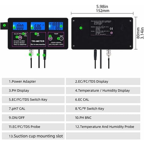 Medidor De Ph Digital Ph Tds Ph Ec Cf Medidor De Temperatura De Alta