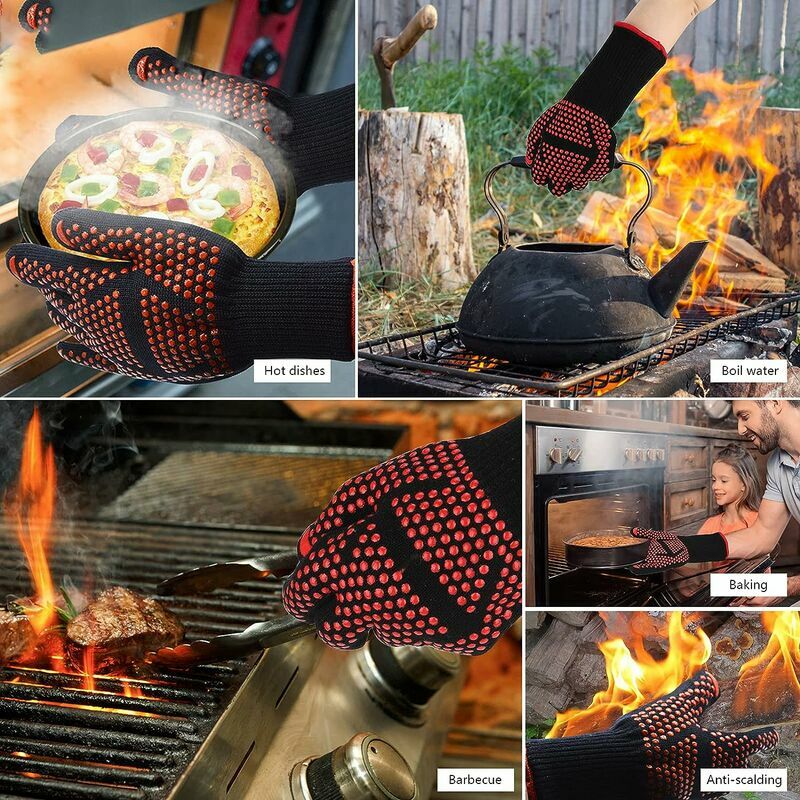 Guantes para Barbacoa, 1 Par - Guantes para Horno anticalor hasta 800 °C,  Guantes de Cocina