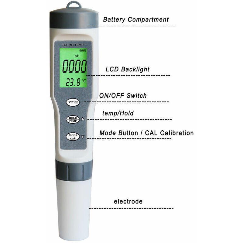 Comprar Probador de calidad del agua 4 en 1, medidor de  pH/EC/TDS/temperatura, apagado automático a prueba de agua IP55