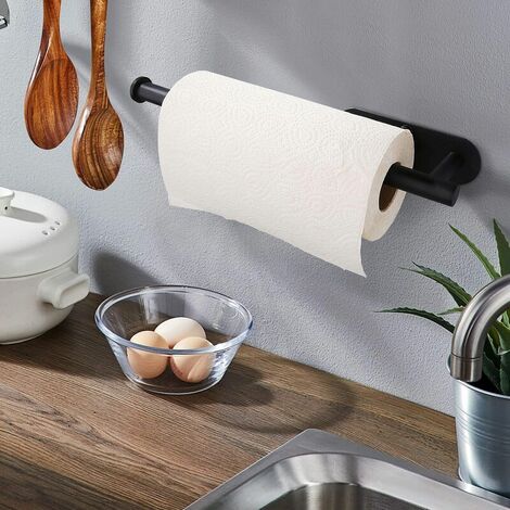 Portarollos Cocina Negro de Pared, Porta Rollos Papel de Cocina Adhesivo,  Soporte Rollo Papel Cocina Sin Taladro, Dispensador de Rollo Papel Toalla