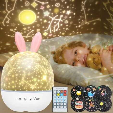 Proyector de luz nocturna para bebés, musical de luz nocturna LED y  rotación brillante de 360 ​​° con 8 películas de temas de música 6, lámpara