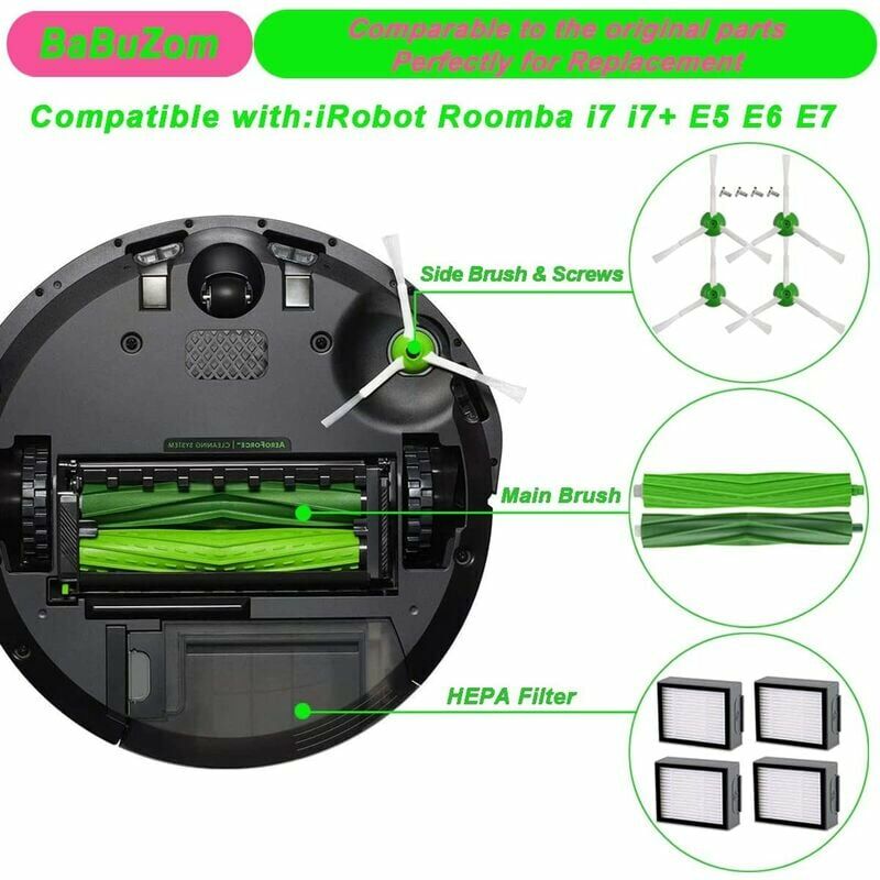 Kit Recambios Repuestos y Accesorios Compatible con iRobot Roomba E & I  Serie i7 i7+ i3 i3+ i4 i4+ i6 i6+ i8 i8+ j7 j7+/Plus E5 E6 E7 Aspiradora, 4  Cepillos de
