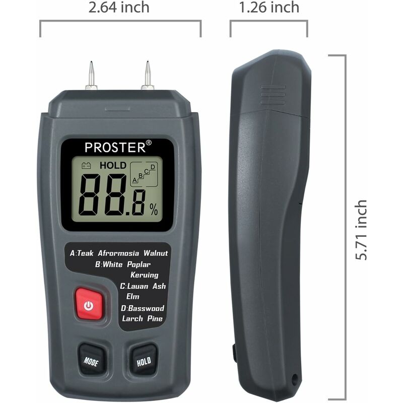 Proster Medidor de humedad de madera – Detector digital de humedad probador  de humedad, detector de fugas de agua tipo pin probador de humedad para