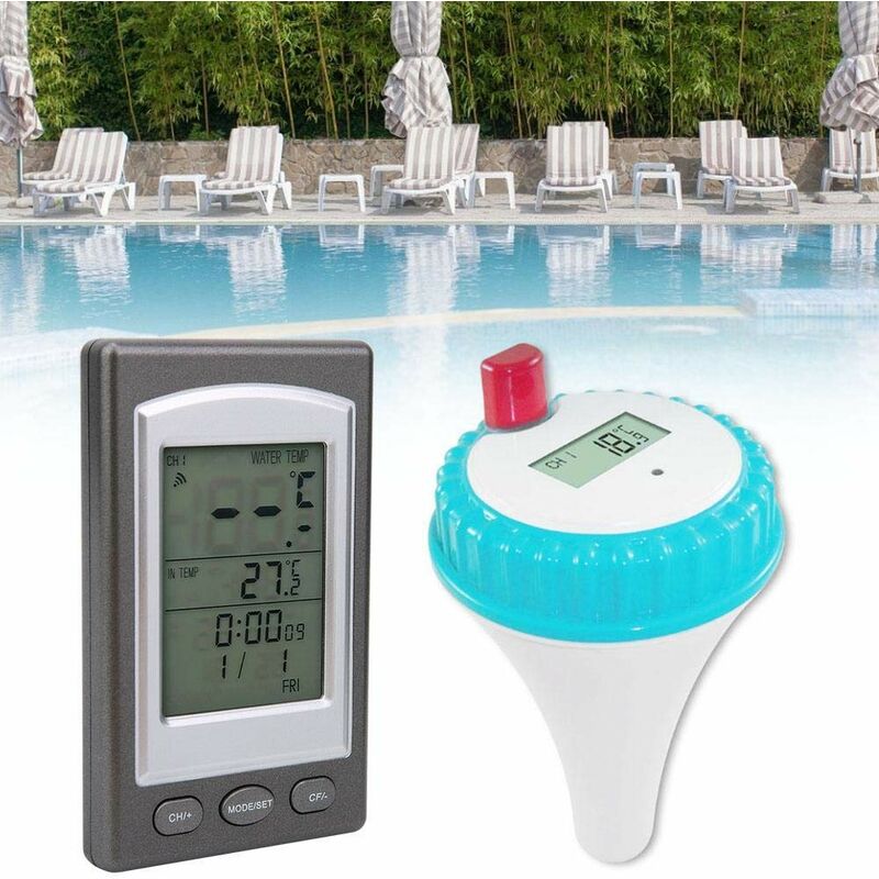 Termómetro de piscina digital inalámbrico con receptor LCD para  visualización de temperatura del agua