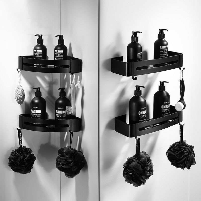 2pcs estante de ducha de acero inoxidable negro sin perforación de acero  inoxidable Soporte de ducha telescópica
