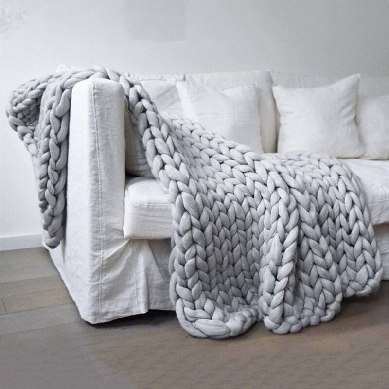  DIRUNEN Manta de punto grueso de lana merino hecha a mano para  sofá o cama, súper grande (blanco marfil, 40 x 40 pulgadas) : Hogar y Cocina