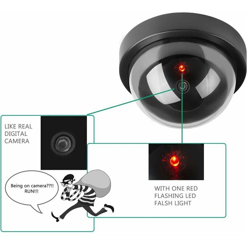 Cámara domo de vigilancia de seguridad falsa falsa con una luz LED roja  para interiores y exteriores, sistema de cámara inalámbrica para el hogar