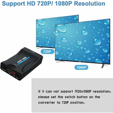 Adaptador convertidor Scart a HDMI, convertidor de audio y video compatible  con HDMI 720p / 1080p para reproductor de DVD a TV