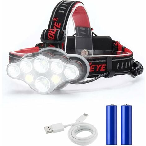 Linterna frontal recargable, Super Lumen 18000, 8 modos de luz LED, potente linterna  frontal con manos libres para acampar, pescar, andar en bicicleta y  caminar, certificado IPX4 a prueba de agua