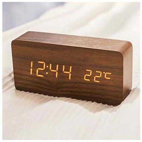Despertador de madera moderno - Despertador de madera digital LED  Escritorio Fecha Temperatura Humedad Pantalla 12/24