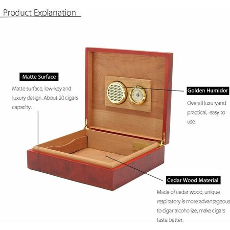 Humidor de cigarros Caja de humidificador de madera de cedro marrón Caja de  humidificador con higrómetro