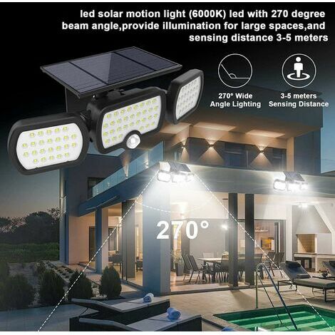 Luz solar exterior ultra potente de 2w con detector de movimiento, foco  solar impermeable ip65 iluminación exterior inalámbrica 360 seguridad solar  ajustable li