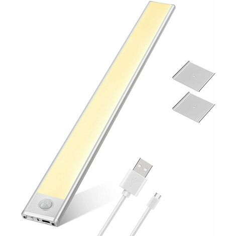 Luz con sensor de movimiento, paquete de 3 luces para debajo del gabinete,  2 colores para iluminación de armario, recargable por USB, 18 luces LED