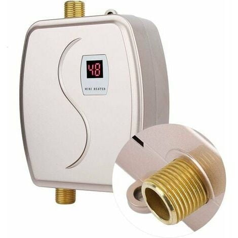 Calentador de agua instantáneo, mini calentador de agua eléctrico de 4000  W, sistema de agua caliente de ducha sin tanque para baño y cocina, dorado