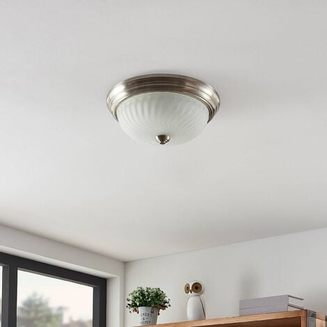 Deckenlampe Pakka nickel satin Lindby rund opal Glasschirm Küche Flur Wohnzimmer