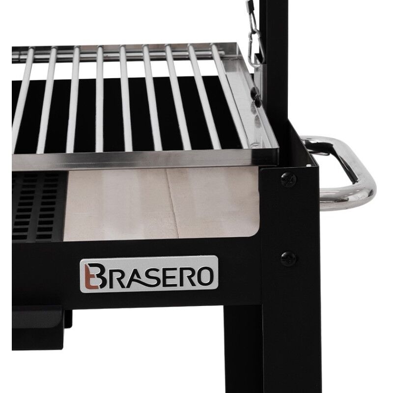 Barbecue Brasero Salamanca - Grille Réglable En Hauteur 49x40.5cm - Cuisson Au Charbon Et Bois - Avec Tablette Et Roues