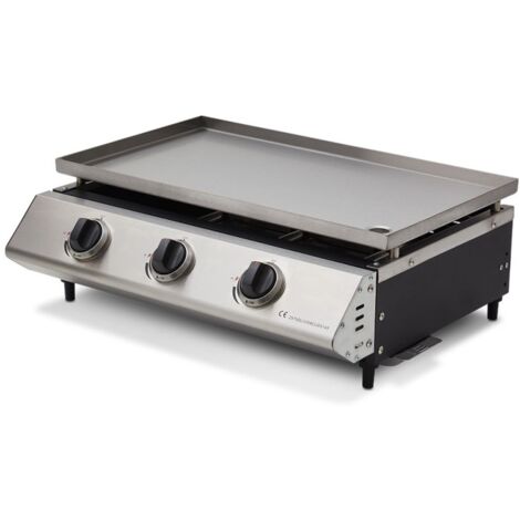 COOKING BOX - Plancha à gaz Cadix 3 feux - Surface de cuisson 62 x 37,5 cm - Plaque inox - 3 brûleurs - Tiroir graisse - Jusqu'à 8 convives - 9,45 kW