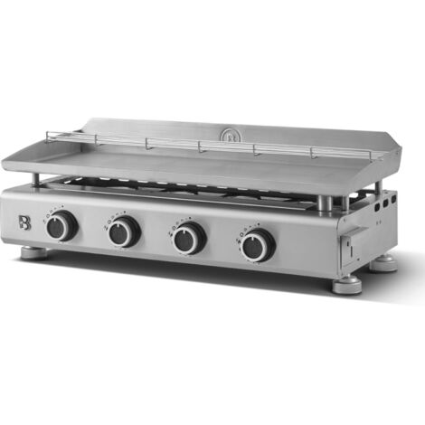 BRASERO BY FAVEX – Plancha gaz Silvia Evo Inox 4 feux – 10,6 kW – Plaque inox 84 x 34 cm – Stable Flame – Tiroir Graisse avec jauge de niveau - Jusqu'à 12 convives – LONGTIME®