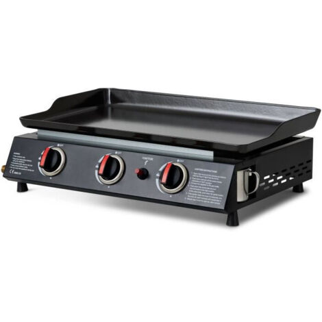 COOKING BOX BY FAVEX - Plancha gaz Alma 3 feux - Plaque en acier émaillé - 3 brûleurs - Piezo mécanique - Puissance 7,2 kW - Surface de cuisson 61 x 34 cm - Tiroir graisses - Jusqu'à 8 convives