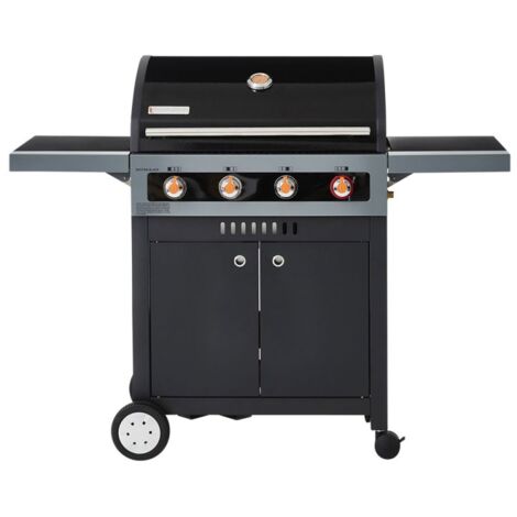 BRASERO - Barbecue Boston Black 4K Turbo Brasero - Surface cuisson 74 x 43 cm - 4 brûleurs - 2 tablettes rabattables - Switch Grid - Heat Range - Turbo Zone - Jusqu'à 12/14 convives - 14,7 kW (1/5)