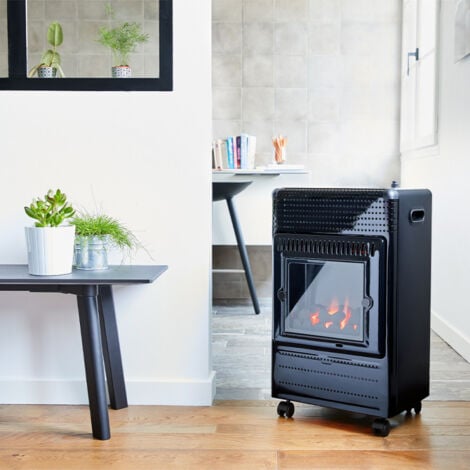 Chauffage d'appoint gaz provence 3 kw noir mat effet poêle à bois