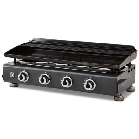 BRASERO - Plancha Silvia II G 4 Feux Gun Metal Brasero - Surface de cuisson 84 x 34 cm - 4 brûleurs - Plaquer acier émaillée - Grille de réchauffement - Tiroir graisse - Jusqu'à 12 convives - 10 kW