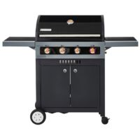 BRASERO - Barbecue Boston Black 4K Turbo Brasero - Surface cuisson 74 x 43 cm - 4 brûleurs - 2 tablettes rabattables - Switch Grid - Heat Range - Turbo Zone - Jusqu'à 12/14 convives - 14,7 kW