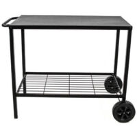 Brasero – Chariot à plancha en acier noir – Desserte extérieure 85 cm – 2 niveaux de rangement – Résistant aux intempéries – Mobilité avec 2 roues