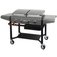 BRASERO - Plancha Margaux Gun Metal sur chariot équipé - Grill et Plancha - 4 Feux à gaz - Jusqu'à 14 convives - Surface de cuisson 86 x 72,7 cm - 15 kW - Récupérateur de graisses