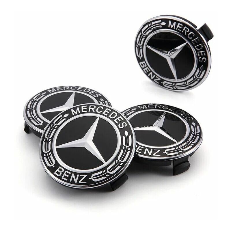4x Logo Jante Mercedes Benz Argent 75mm Cache Moyeu Centre De Roue Emblème  Couleur Argent