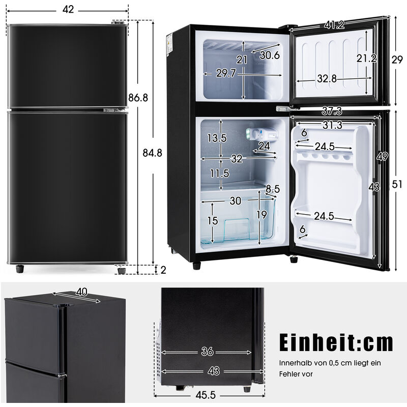 Réfrigérateur rétro, combiné réfrigérateur-congélateur, 105,5x41x45,5cm,  lumière LED, noir