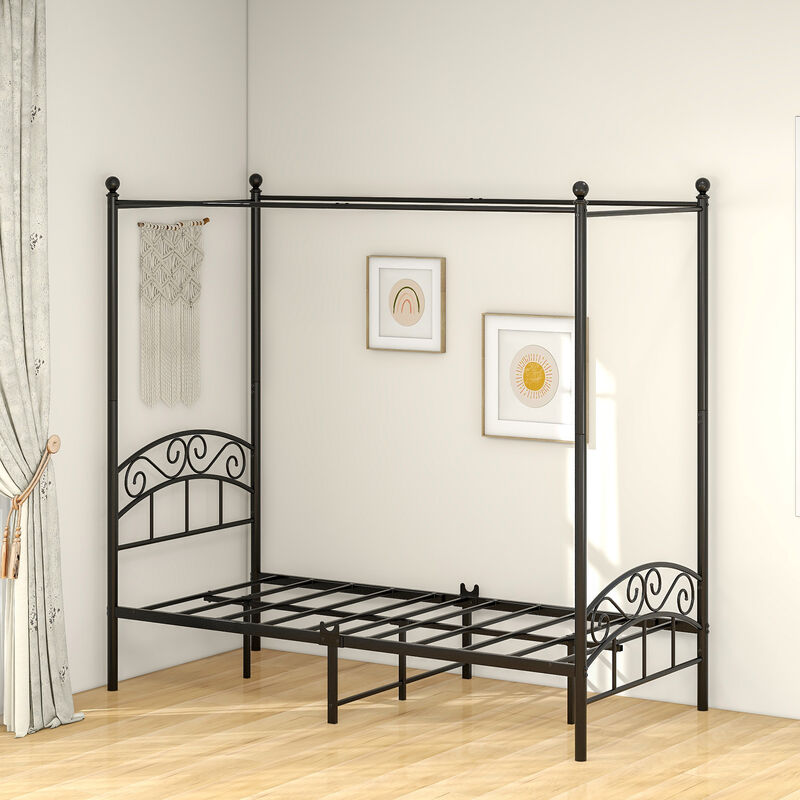 Lit à Baldaquin Double Batoni En Métal Noir - 180 X 200 Cm - Structure Stable Avec Sommier Intégré - Design Moderne Et Gain De Place - 5