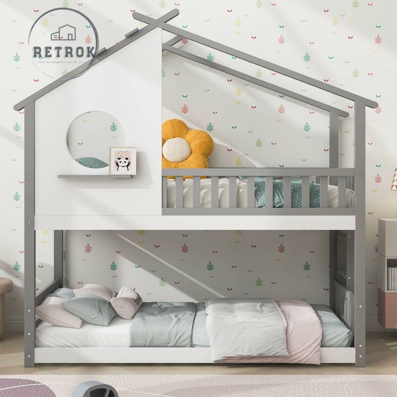 Lit superposé LBF - lit enfant avec 3 marches - 2 tiroirs - 2 x 90